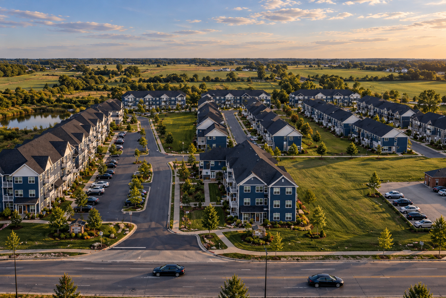 Aerial rendering of the planned River Crossing community